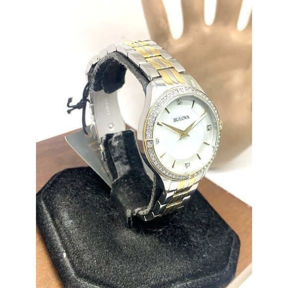 Bulova Women\'s Watch 98L273 Mother of Pearl Dial Two Tone Steel Gemmed 32mm main image 6